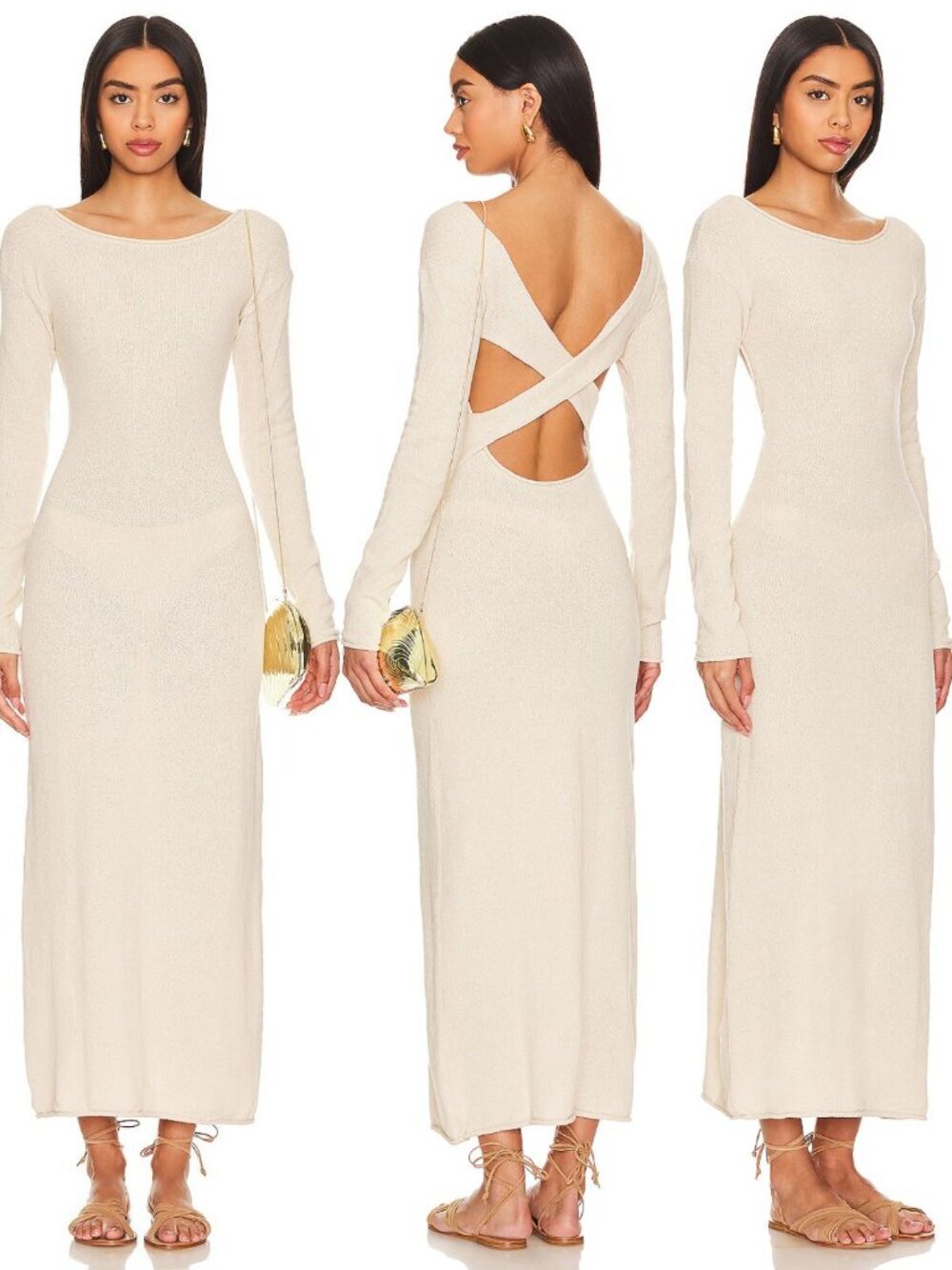 New! Onia Sandshell Crochet Knit Long Sleeve Maxi Dress Medium NWT 38432
